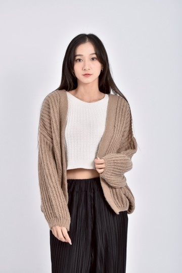 (XL) 質感針織長袖棕色罩衫