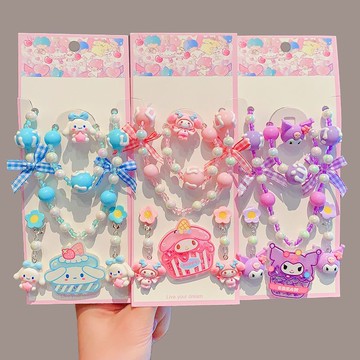 庫洛米兒童發飾禮盒套裝小女孩項鏈戒指首飾套裝兒童公主耳夾配飾 z8113