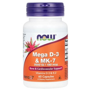 NOW Foods, Mega D-3 和 MK-7，5,000 國際單位/180 微克，60 粒膠囊