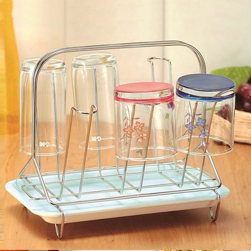 【真心良品】皇家不銹鋼6入杯架附滴水盤-1入組