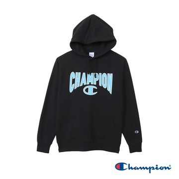Champion 官方直營-美式LOGO印花長袖連帽TEE-男(黑色)