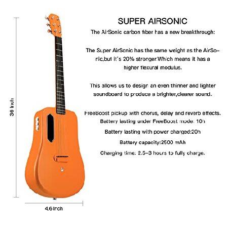 LAVA ME Carbon Fiber Guitar with Effects 36 Inch Acoustic Electric Travel Guitar with Bag Picks and Charging Cable (Freeboost-Orange)