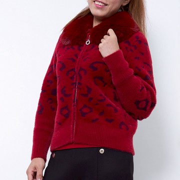 CLL巧玲瓏 柔軟毛領豹紋印花保暖外套 3757633