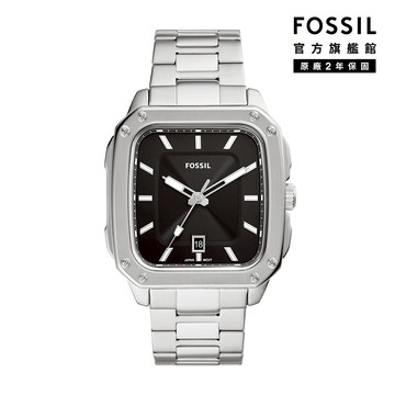 【FOSSIL 官方旗艦館】Inscription 經典簡約復古方型手錶 銀色不鏽鋼鍊帶 42MM FS5933