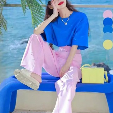 【巴黎精品】現貨+預購 短袖套裝兩件式褲裝-T恤高腰休閒長褲女裝a1gd23