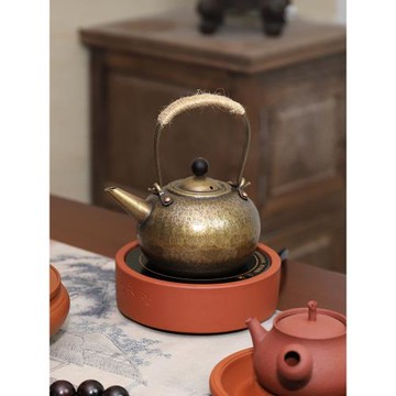 純手工小號銅壺純銅茶壺提梁泡茶壺燒水銅壺功夫銅壺復古鎏銀小壺