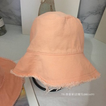 自制溫柔橘粉色~雙面可戴韓國ins帽子女春夏遮陽漁夫帽棉麻盆帽潮1入