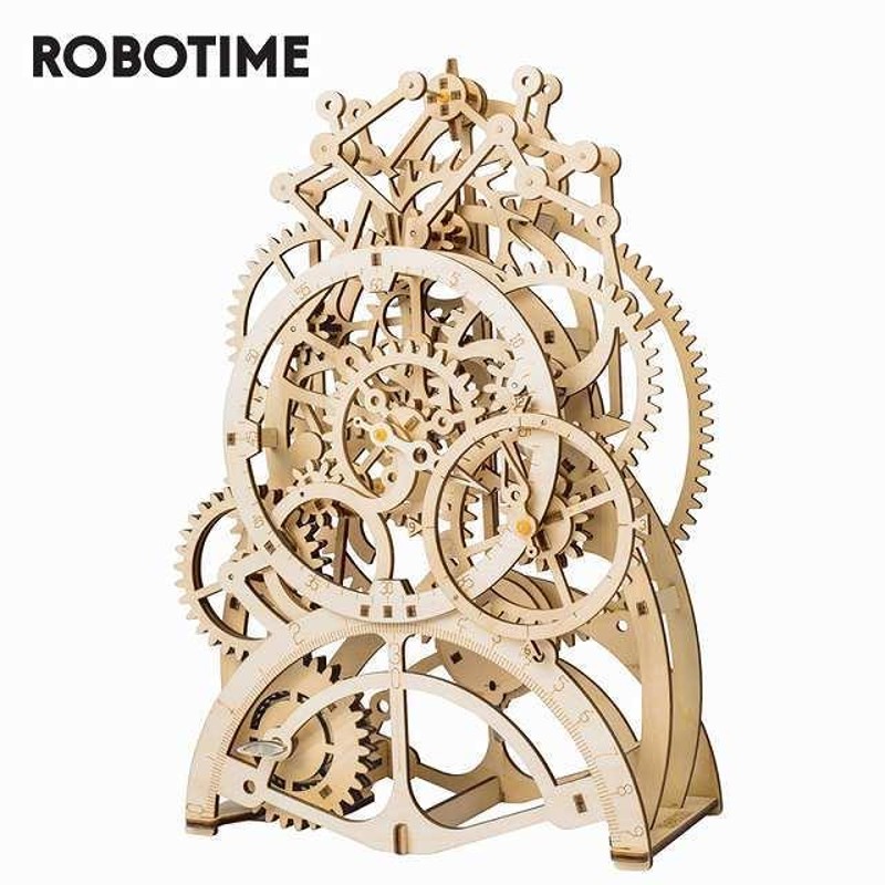 Robotime rokr diy 3D 木製 パズル 機械式ギアドライブ振り子時計 組立 ...