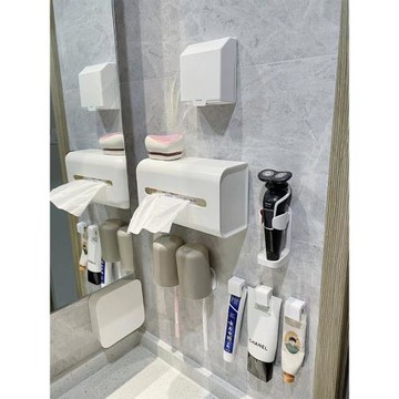 免打孔浴室衛生間收納置物組合衛浴洗漱臺壁掛化妝棉洗臉巾收納盒