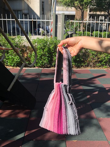 漸層編織束口手提袋
