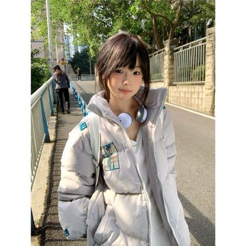 潮牌刺繡立領羽絨棉服女2024冬季美式復古高街加厚保暖小個子棉衣