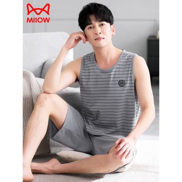 睡衣男夏季莫代爾男士背心短褲男款冰絲大碼夏天可外穿家居服套裝