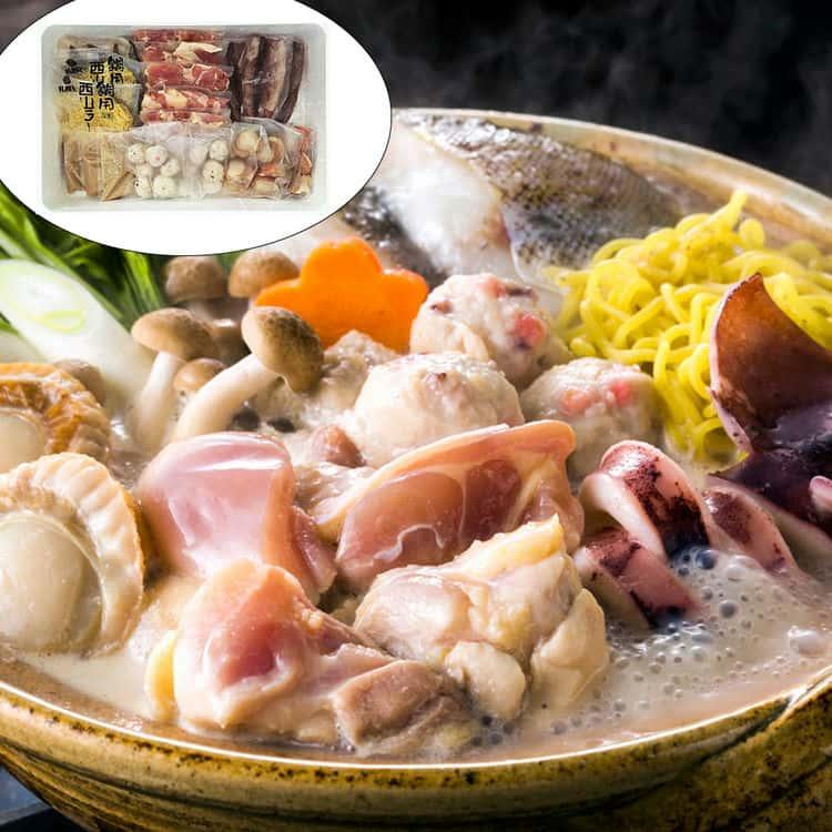 北海道 鶏白湯鍋 Aセット( 鶏もも肉500g いか 帆立 助宗鱈 つみれ 生ラーメン たれ) ※離島は配送不可