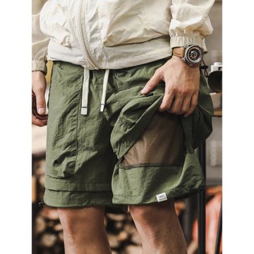 戶外機能防水速干工裝短褲子男夏季涼感潮流假兩件山系休閑五分褲