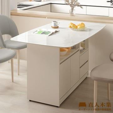 【直人木業】LUMI輕法式風雪花白亮面陶板收納餐桌130公分｜