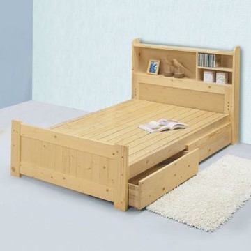 文創集 康順3.5尺單人實木二抽屜床台(採用實木床底板＋附贈二個可活動抽屜底櫃)-112x204x90cm免組