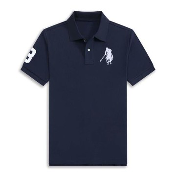 外貿大馬標Polo衫男式商務休閑寬松大碼純棉純色刺繡短袖T恤