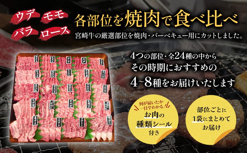 数量限定 宮崎牛 焼肉食べ比べ 4種～8種盛り 合計800g _M243-016