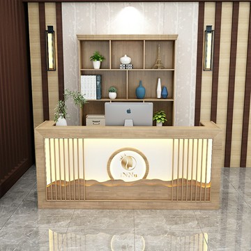 飯店新中式收銀臺仿古采耳店前臺會所吧臺中醫館柜臺實木吧臺背柜