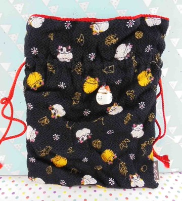【震撼精品百貨】招財貓_招き猫~束口袋-黑(1貓)