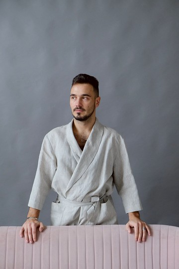 男士麻浴袍 - 和服長袍 - 晨衣