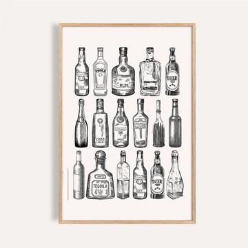 黑白插畫 掛畫 海報 / 經典酒藏 Vintage Bottles Collection