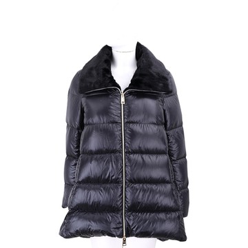 HERNO 皮草內裡立領黑色絎縫羽絨外套