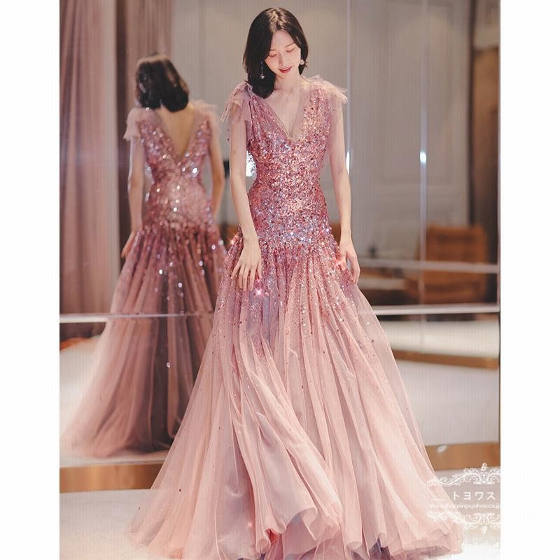 ZORVA スタイリッシュマーメイドドレスピンク同窓会結婚式パーティー
