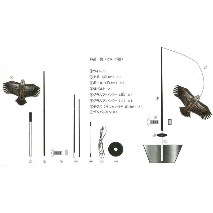 鳥追いカイト鷹（ポール竿付） 凧 防鳥具 防獣 鳥獣害対策 鳥よけ 撃退 防鳥対策