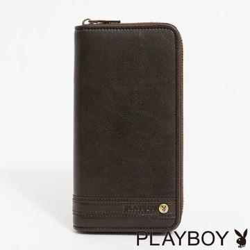 PLAYBOY - 拉鍊長夾  Impeccable系列 - 咖色
