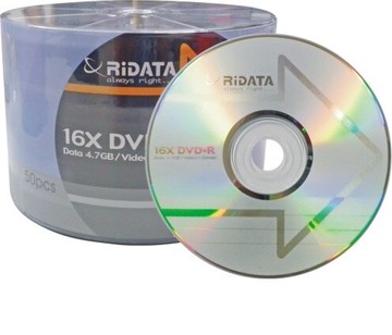 RIDATA 錸德 DVD+R 光碟片 (16X 4.7GB) (50片/桶)【APP滿額下單10%點數(單一帳號最高5000點)】1/31止