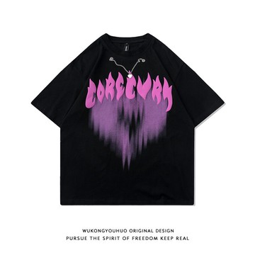 悟空有貨歐美街頭火焰涂鴉短袖T恤男潮牌寬松設計感休閑半袖上衣