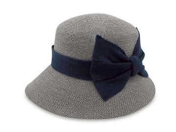 英倫蝴蝶結淑女帽-灰色 針織帽 紙線編織 可水洗 台灣製