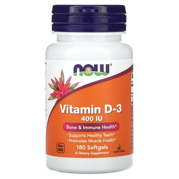 NOW Foods, 維生素 D3，400 IU，180 顆軟膠囊