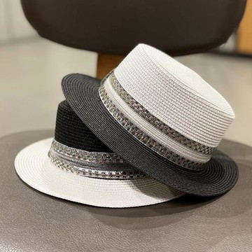 日系拼接絲帶小檐草編禮帽子女春夏時尚百搭出游遮陽英倫復古草帽