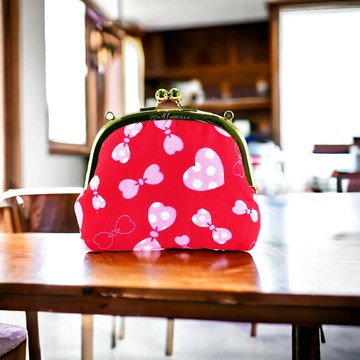 艾拉蔓手工圓框口金小廢包-愛心蝴蝶結-紅