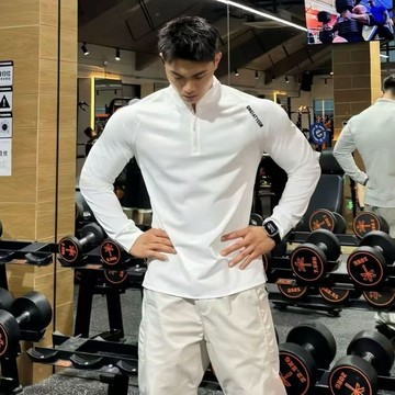 【台灣出貨】新款男士運動健身跑步訓練服秋冬季半拉鏈高彈力休閒長袖上衣透氣立領長袖運動上衣秋冬薄款長褲