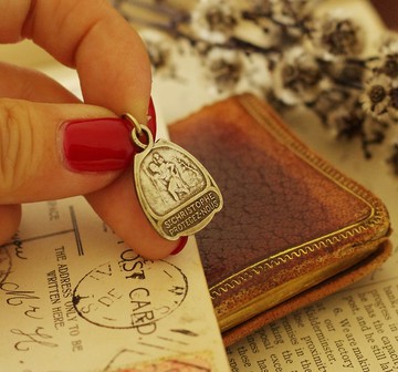 古董 聖克里斯多福Saint Christopher 法國 耶穌基督聖經老墜子