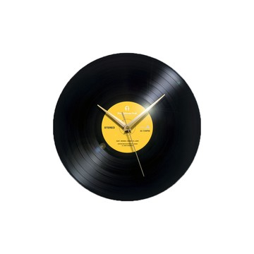 【耳機狗】手工黑膠唱片靜音時鐘_經典黃