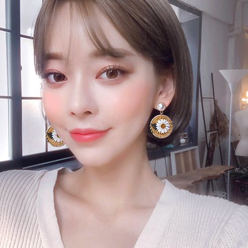 925銀針小清新繞線花朵耳環女少女甜美幾何圓形編織耳墜耳飾