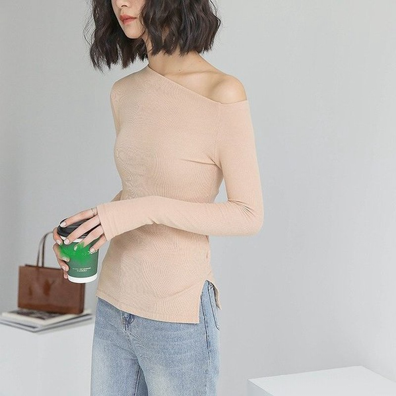 レディース 韓国ファッション オフショルダー肩見せ ロングtシャツ 非対称 ロンt ロングスリーブ カットソー 夏物 春物 トップス 普段着 オフコーデ Off ブラ 通販 Lineポイント最大0 5 Get Lineショッピング