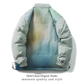 Hold Colour美式潮牌極光漸變色立領羽絨服男女ins潮流鴨絨厚外套