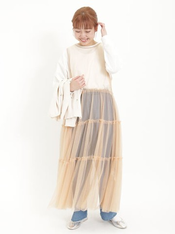 2Way輕盈透明感薄紗分層綁帶背心洋裝(FL41L0H0280) - Samansa Mos2