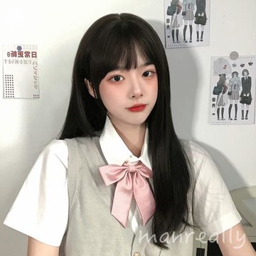 漫真假發女長發長直發仿真頭皮自然網紅修臉lolita可愛jk黑棕假毛
