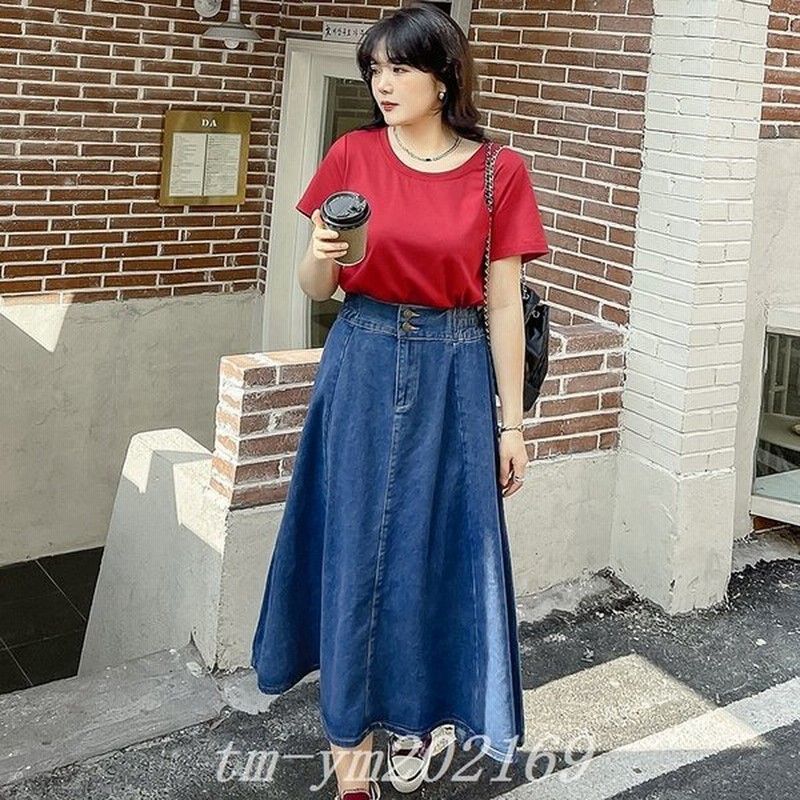 ロング丈デニムスカートビッグサイズレディーススカートaラインスカートロングスカートマキシ丈着痩せ 通販 Lineポイント最大0 5 Get Lineショッピング