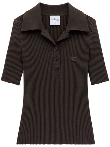 Courrèges - ribbed knit polo top - women - Viscose/Polyester - XS - Brown