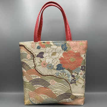 和服 帶 織繩 手作 托特包 再造 粉色 花朵