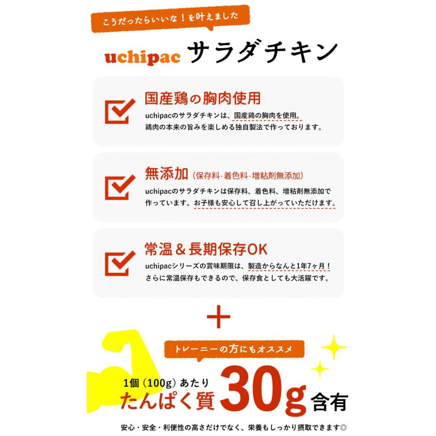 サラダチキン 内野家 1個でたんぱく質30g!! uchipac 国産素材のサラダチキン 4種お試しセット　メール便　3〜4営業日以内に出荷 常温