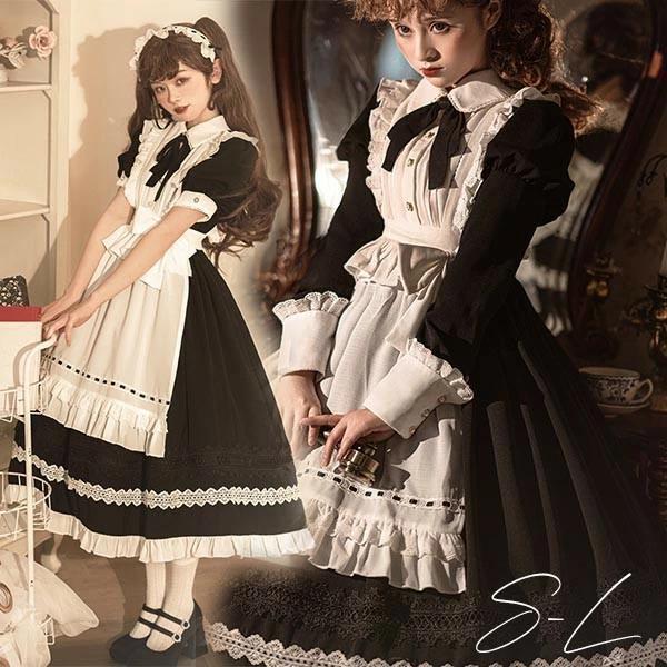 ロリータ 黒ロリ ワンピース Aライン Lolita メイド 女の子 コスプレ