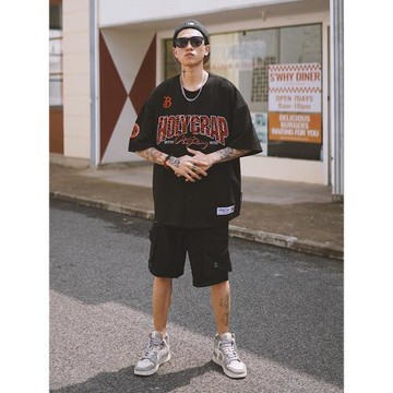 Holycrap嘻哈開衫球衣斑馬豹紋刺繡原創hiphop街舞美式西海岸T恤